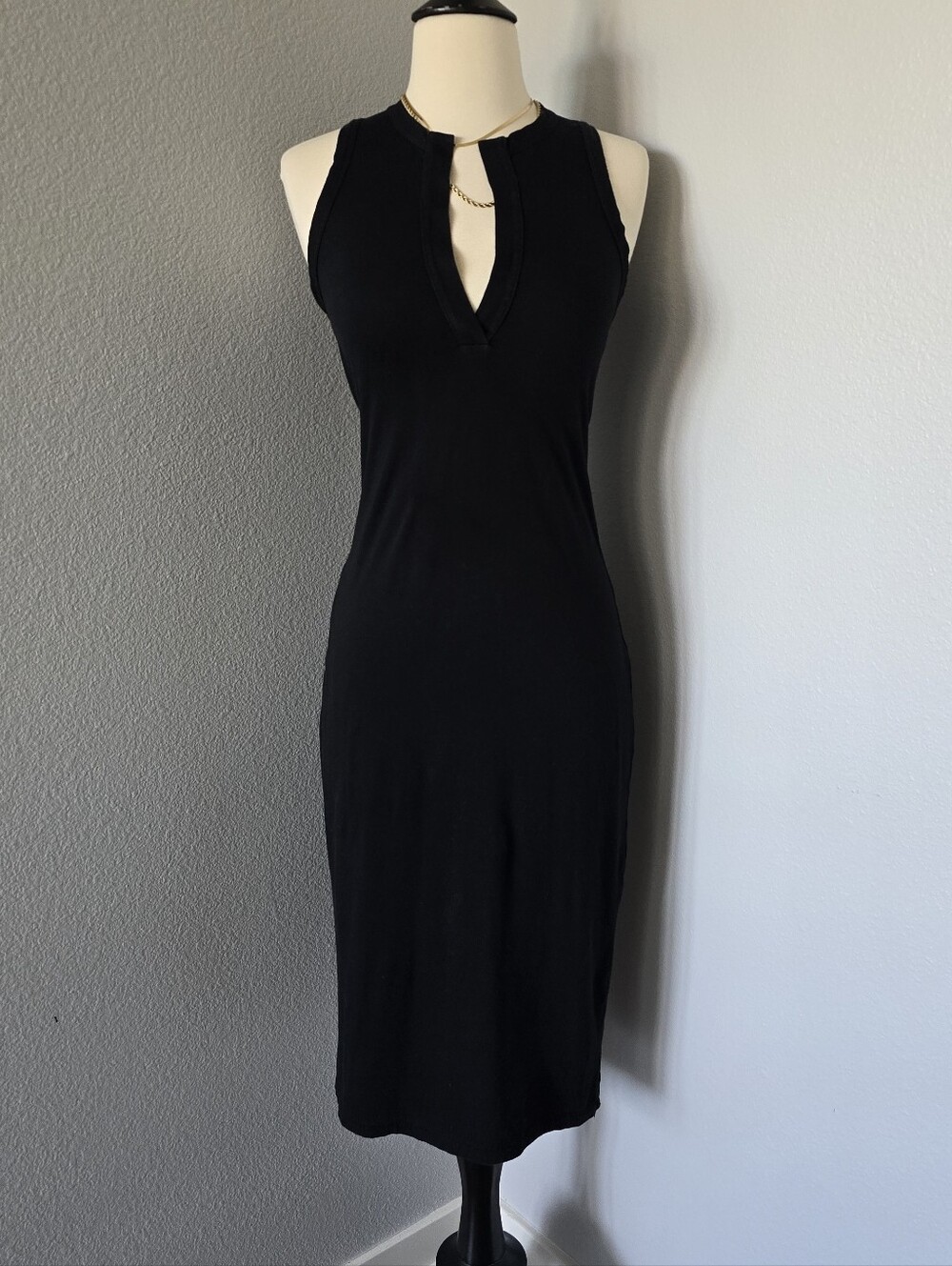 James Perse Standard Split V-Neck Midi Length Dress Sleeveless 0 Extra Small